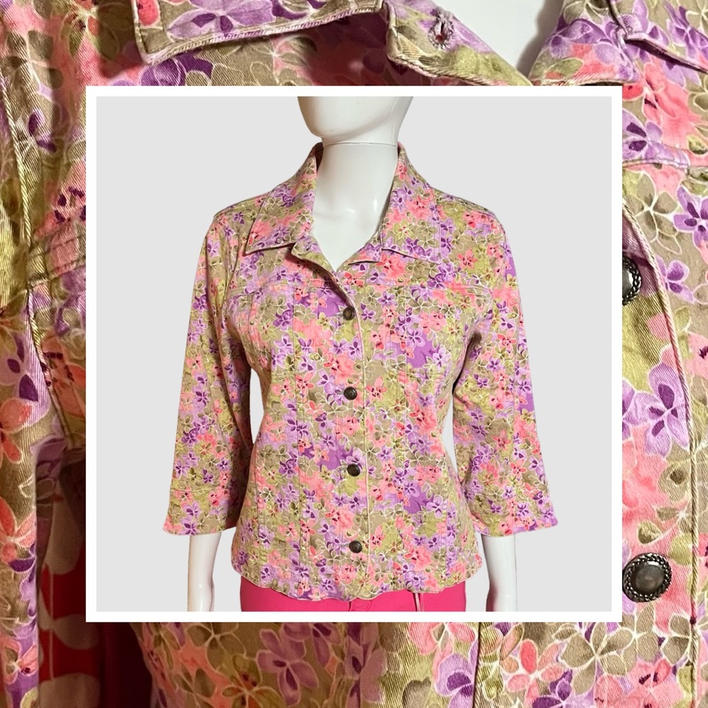 Christopher & Banks Pink & Purple Floral Jean Jacket